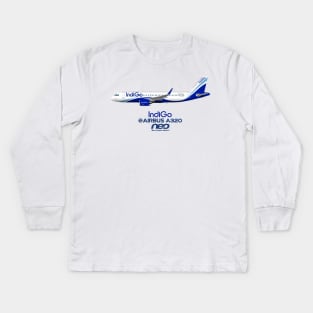 Illustration of IndiGo Airbus A320 NEO VT-ITD Kids Long Sleeve T-Shirt